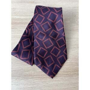 Barneys New York Hand Made Purple with Orange Geometric Designer 100% Silk Tie